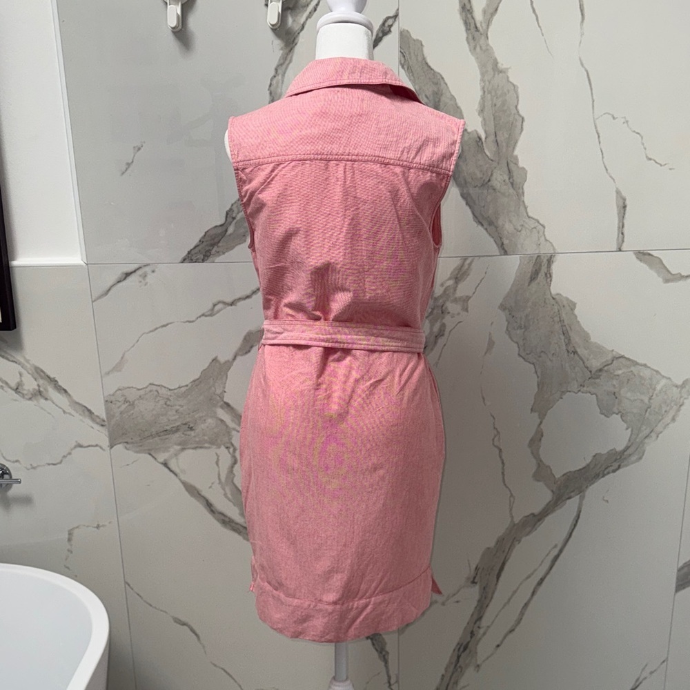 Vineyard Vines Sleeveless Pink Button-Front Shirt Dress with Waist Tie - Picture 7 of 7